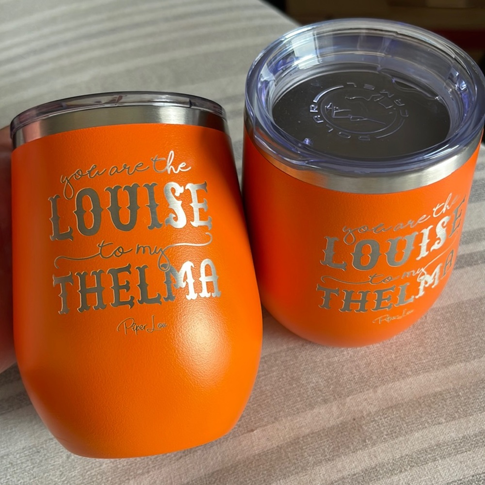 POLAR CAMEL WINE TUMBLERS.  The LOUISE TO MY THELMA. Orange. 12oz. Pair! New!